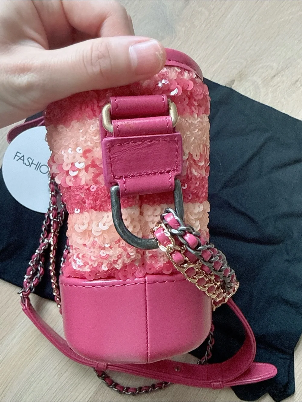 New-like CHANEL Sequin Calfskin Small Gabrielle Hobo Pink
